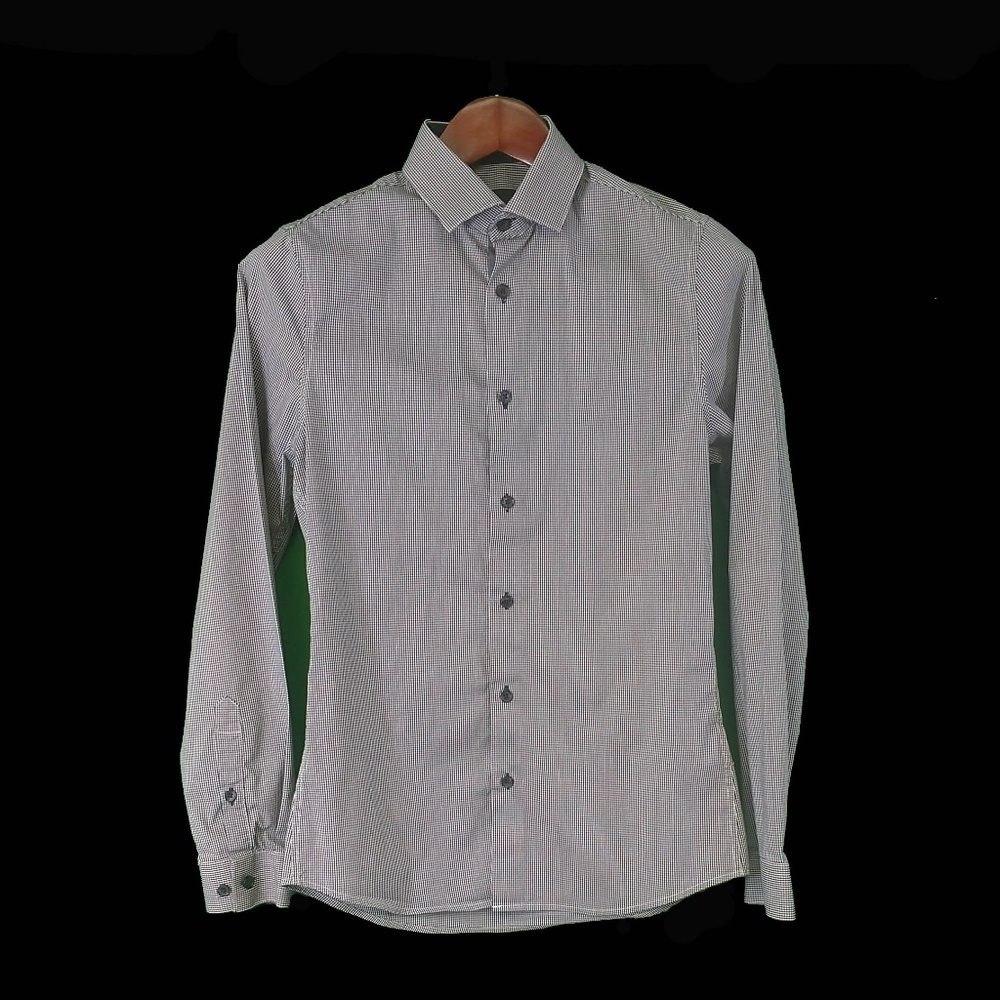 H&M Long Sleeve Slim Fit Black & White Small Check